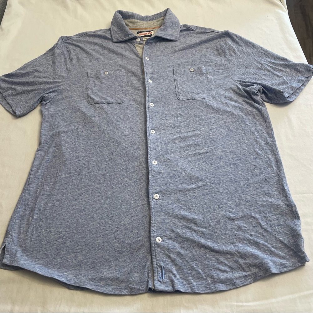 Johnnie-O Hangin' Out Polo Shirt Heather Blue Coastal Untucked Men’s Large